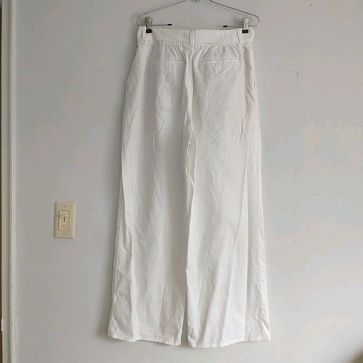 Uniqlo Pants Womens L White Cotton Linen Blend Wide Leg Belted High Rise Boho thumbnail 5