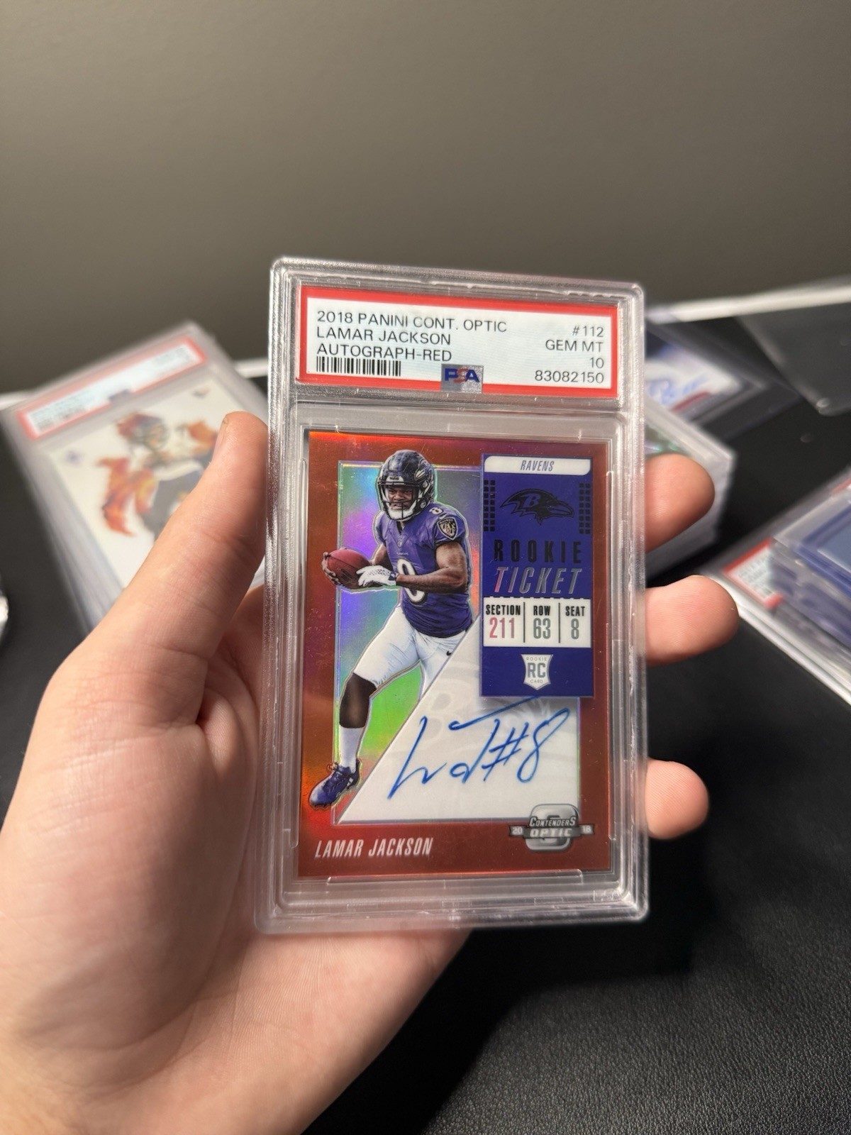 2018 Lamar Jackson Panini Contenders Optic Autograph Red /60 PSA 10 Rookie #112