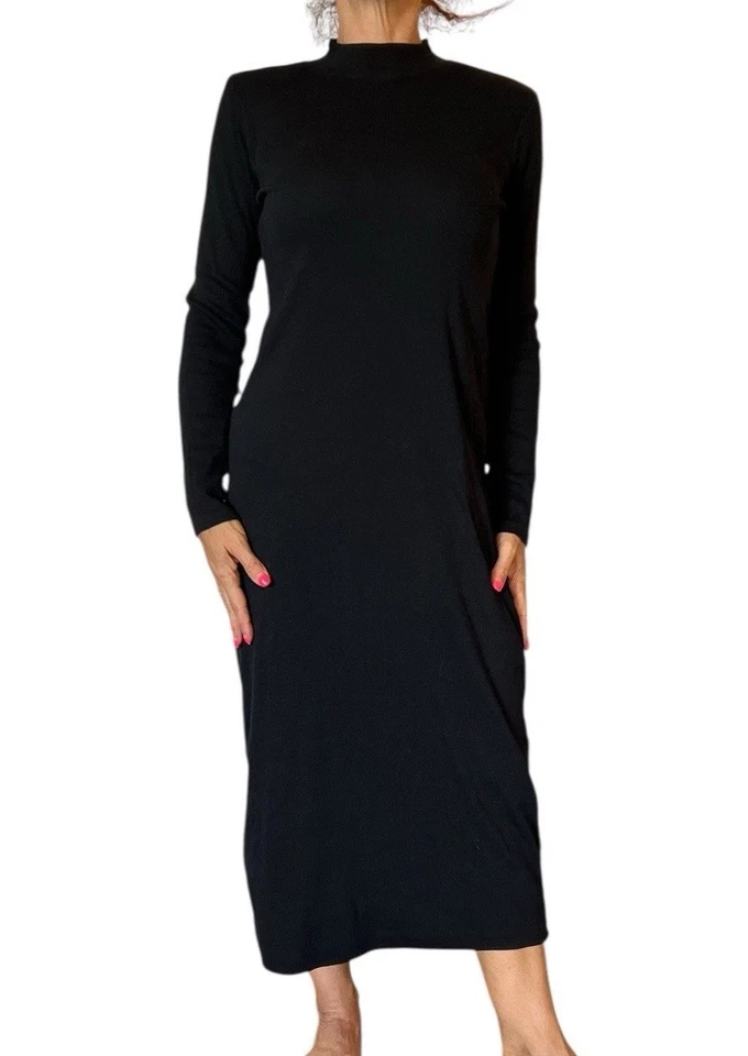 ZARA BLACK RIB KNIT LONG MIDI MAXI MOCK HIGH NECK PULLOVER DRESS  1044/635 SMALL - Image 3 of 4