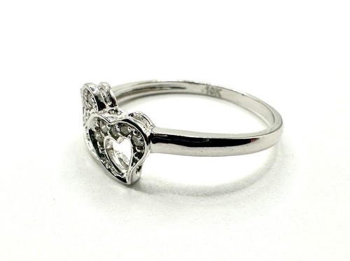 Minimal Cute 10k White Gold Double Heart Ring Size 6.5 With Natural Diamonds - Picture 3 of 10