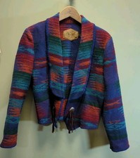 Giacca di lana vintage Woolrich Aztec donna XL frangia sud-ovest RL/Polo RHONY