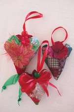 3 Holidays Seasonal Primitive Country Style Christmas Hearts Gift Tree Ornaments