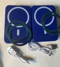 Set of 2 5000 mAh Blue Magnetic Power Bank  Charger For iPhone or Samsung