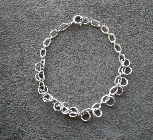 Oval Link with 14 Spiral Jump Rings Vintage Sterling Silver Bracelet 7" ~ 5.1g