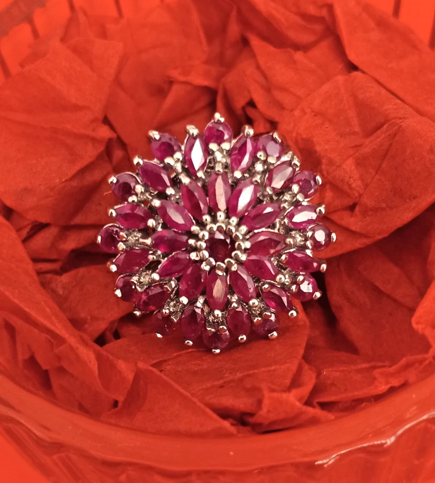 3.63 cts Burmese Ruby Cluster Ring in Platinum Over Sterling Silver Size 7 - Image 3 of 4