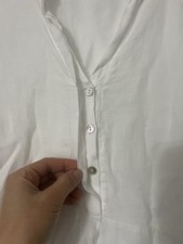 laura bianchi white linen shirt dress split neck button knee length 3/4 sleeve