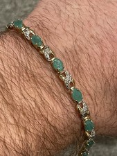 Bracciale Vintage Oro Giallo e Bianco Massiccio 10K Smeraldi 5,3 Grammi 7”!