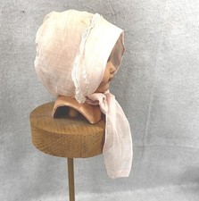 antique baby hat light pink organdy wide ties original 1920-40