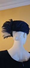 Genuine Vintage 1960s  Navy Feather Hat  with 2colour detail