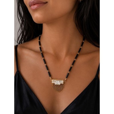 Art Deco Inspired Necklace | Black Tuxedo Agate | Lia Sophia Pendant