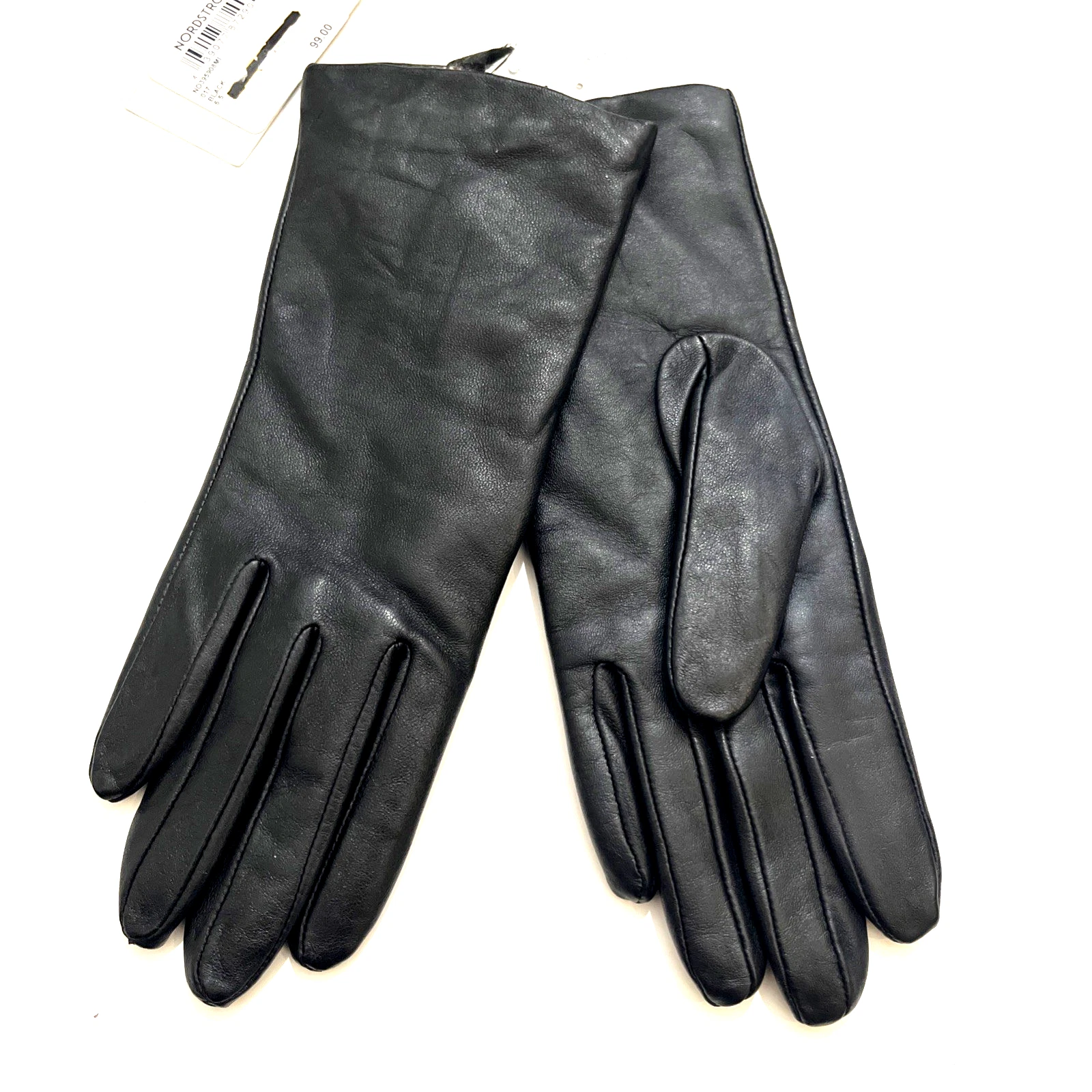 $99 NORDSTROM Black Leather Gloves Cashmere Lined Touch Screen Compatible 6.5