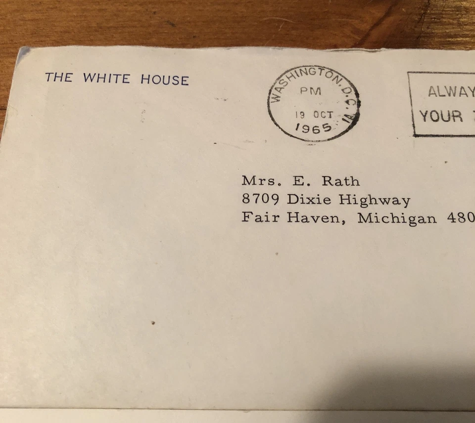 Lyndon Johnson 1965 Card With Envelope Post Mark & Stamp White House - Image 3 of 4