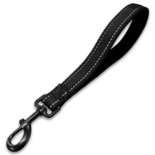 Black Heavy-Duty 12 Inch Nylon Dog Leash with Padded Handle and Swivel Hoo