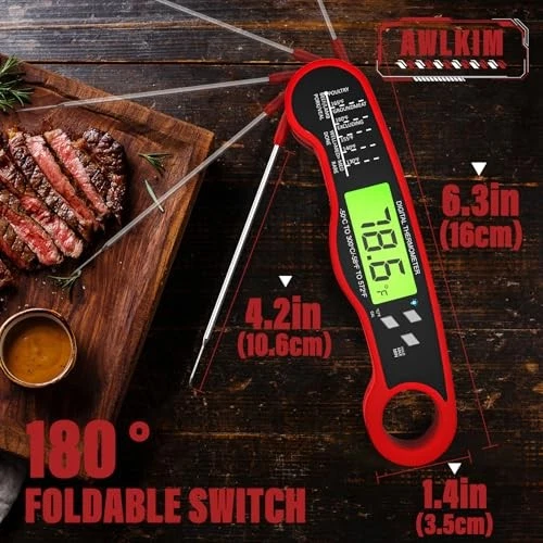 Meat Thermometer Digital - Instant Read Waterproof Food Thermometer with Red Meat Thermometer Digital - Instant Read Waterproof Food Thermometer with Red