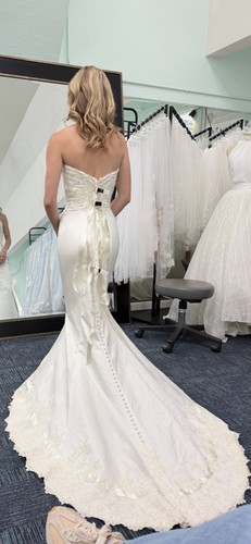 Ivory Strapless Lace Beaded Mermaid Wedding Dress with Train, Zipper Back