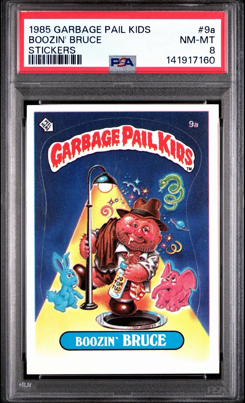 1985 Garbage Pail Kids #9a Boozin’ Bruce PSA 8 NM-MT OS1 Series 1 Topps GPK