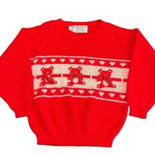 Vintage 3T sweater girls bears bows red 90s USA made chunky