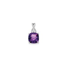 14K White Gold 7mm Cushion Checkerboard Amethyst & Diamond Pendant