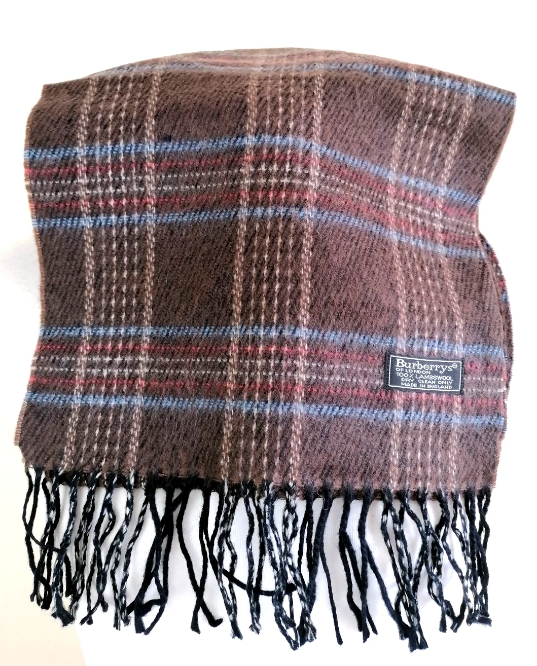 Burberry scarf Brown White Black Blue Red Check One Size Lambswool 2-822