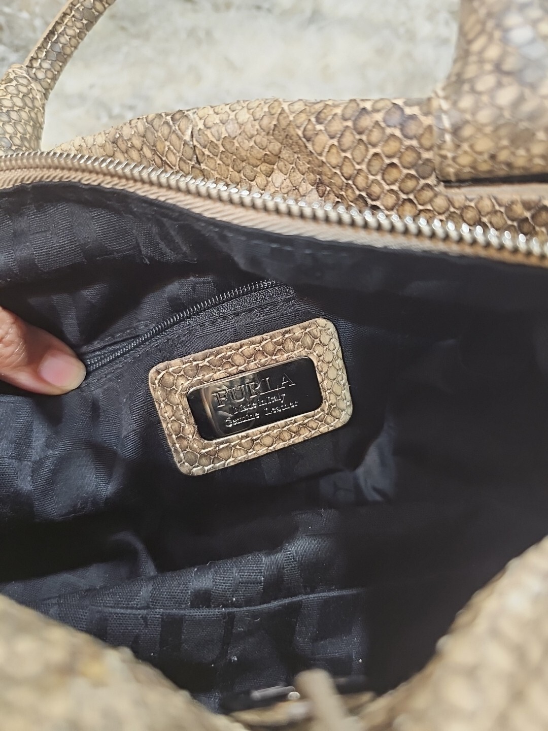 Furla Python Embossed Leather Hand Bag - image 7