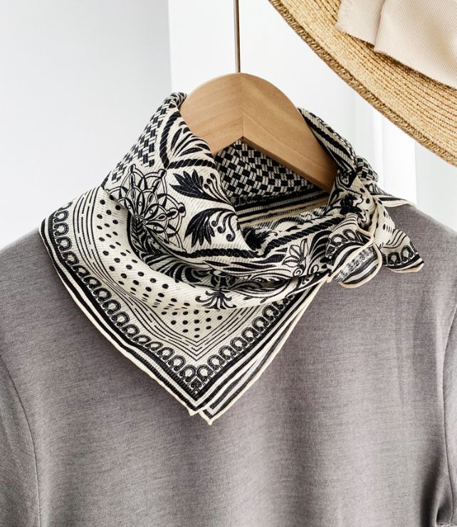 Silk Mulberry Square Scarf Black Dot Grid Print 65x65cm Wrap Shawl