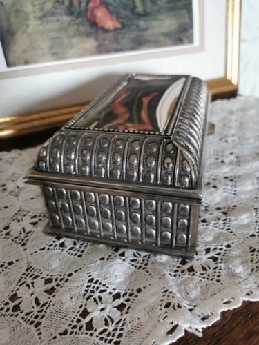 Silver Plated Quality Heavy Jewellery Box Domed Design Velvet Inner 7"W x 2.75"H - Picture 8 of 22