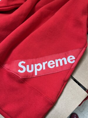 SUPREME CORNER LABEL HOODED SWEATSHIRT RED L LARGE SS18