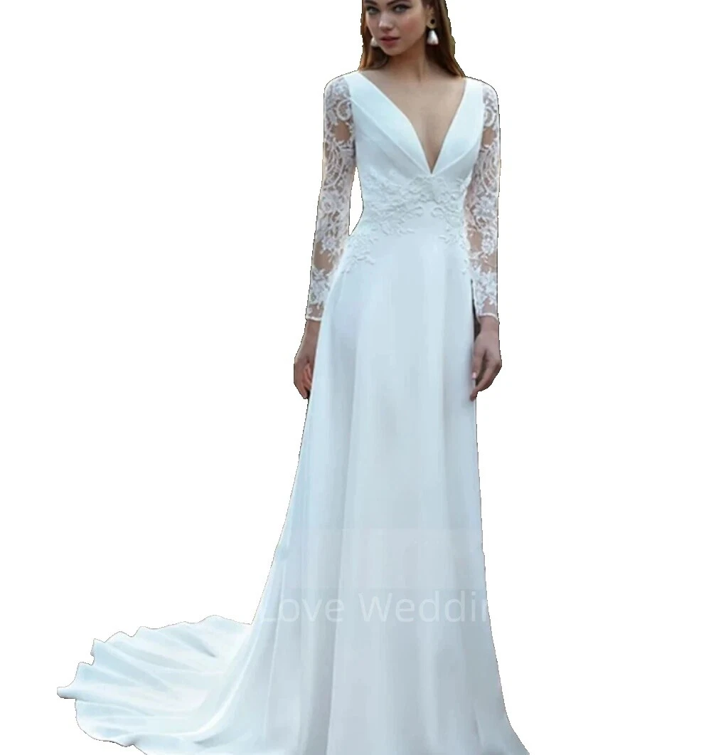 Шифоновое пляжное платье с длинным рукавом, свадебные платья