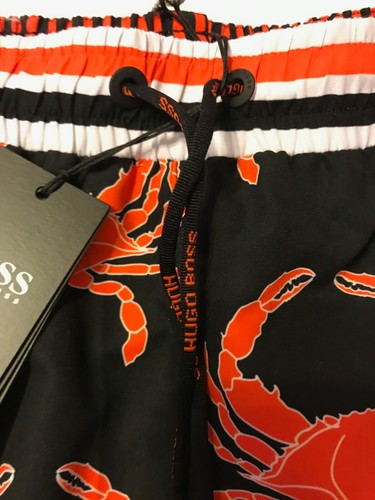 NWT HUGO BOSS Men’s LARGE 5 ½” Inseam Crab Swim Quick-DryTrunks Black/Red - Picture 5 of 8