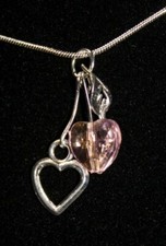 Pink Crystal Heart 925 Silver Plated Dangle Earrings Necklace Set
