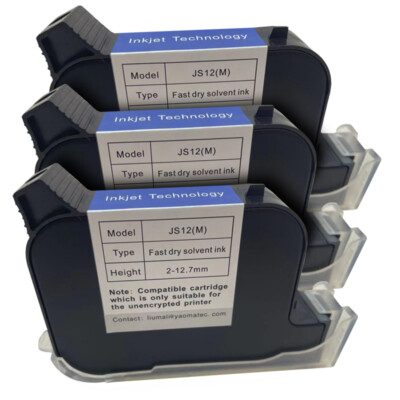 3pcs JS12 12.7mm Fast Dry Eco-Sol Ink Cartridge for Unencrypted Handheld Printer