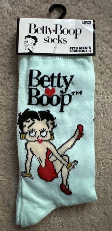 2pk Betty Boop Print Novelty Crew Socks - Men’s Size 6-12