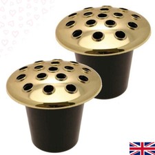 GOLD Set of 2 Memorial Grave Vases & Lids For Fresh & Artificial Flowers Pot NEW