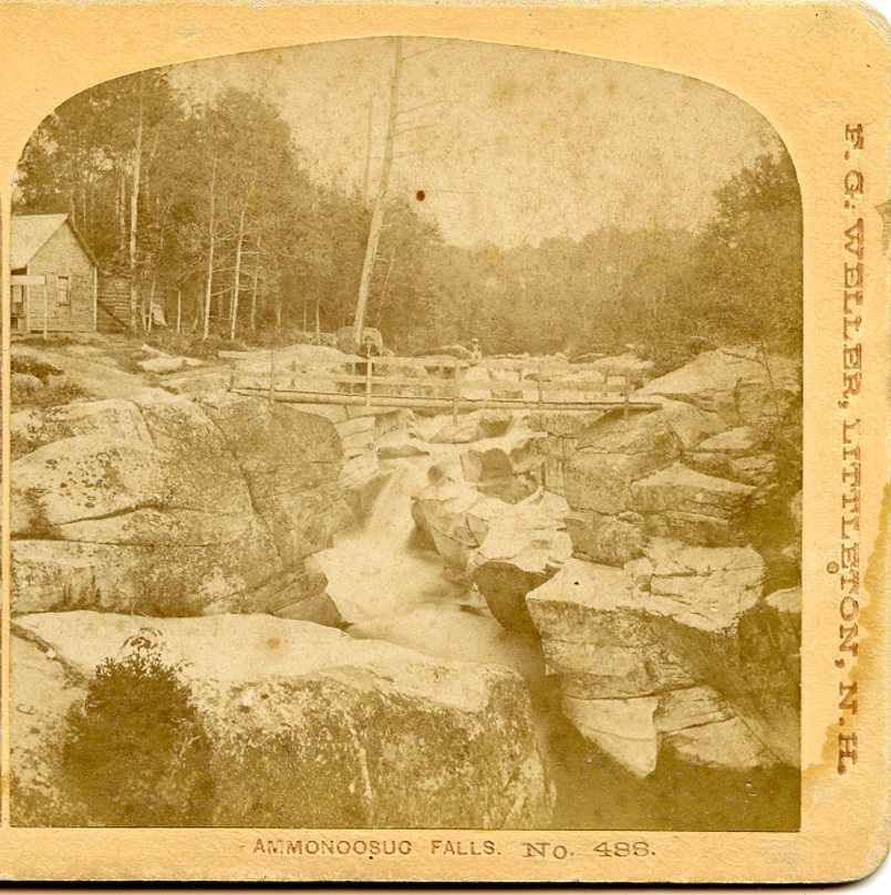 F. G. WELLER LITTLETON NH STEREOVIEW AMMONOOSUC FALLS BRIDGE BUILDING
