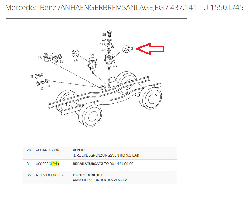 Anhängerbremsanlage Reparatursatz A0025861943 MercedesBenzUnimog 