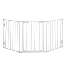Image of PawHut Pet Safety Gate 3 Panels Playpen Metal Fence W/ Walk Through Door White