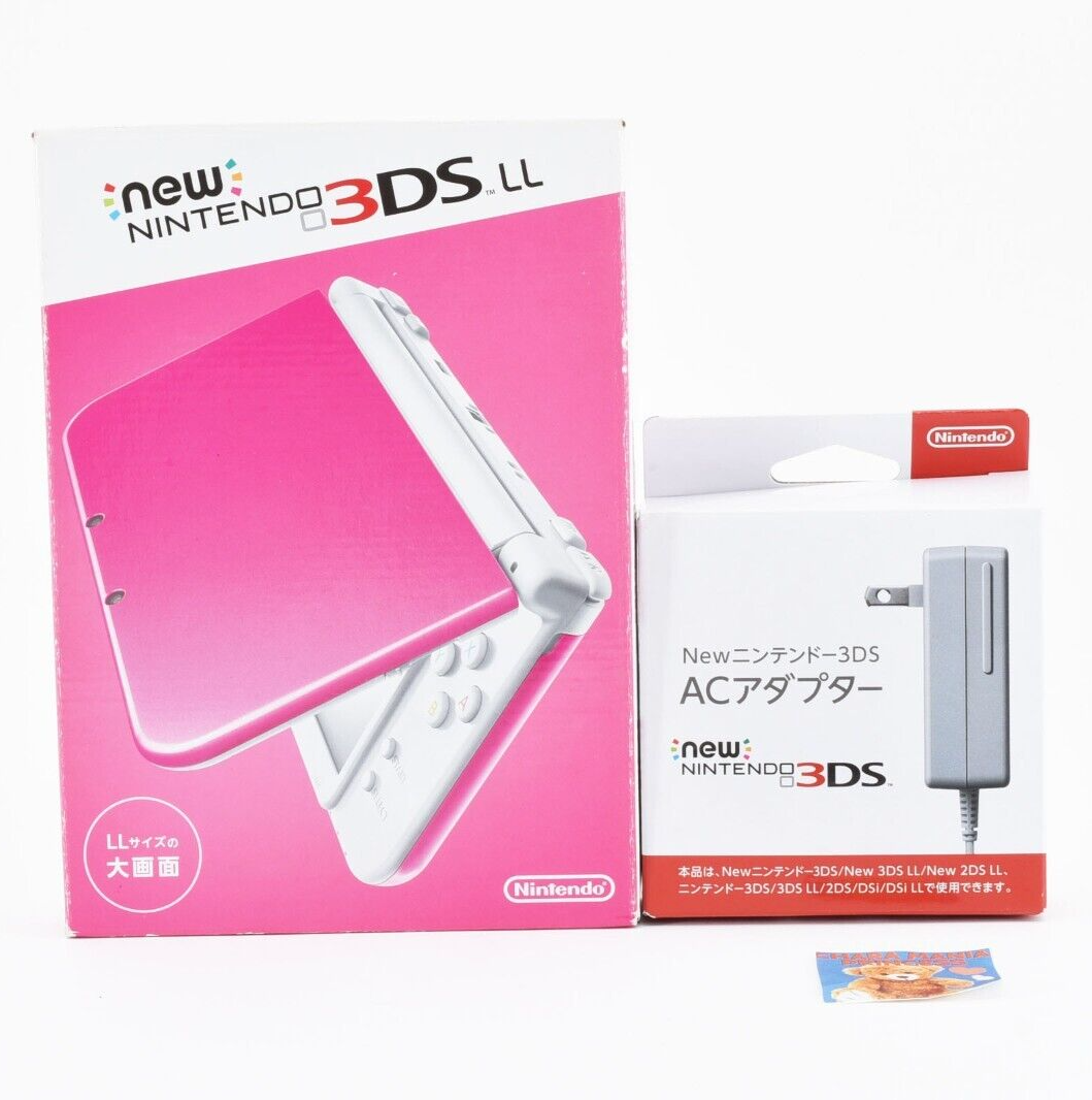 New Nintendo 3DS XL LL Console Pink White LE Box w/Adapter SD Card 