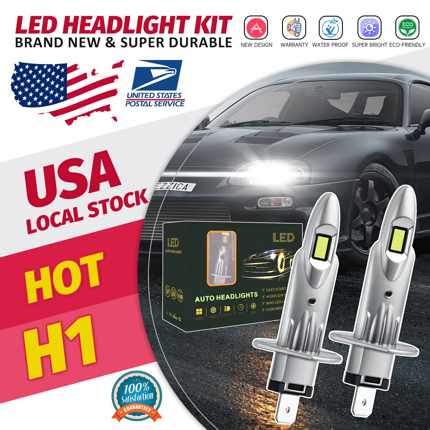 2Pcs H1 LED Headlight Modigt Bulbs Kit High Beam 6000K Super White Bright 100W