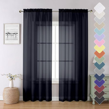 Black Sheer Curtains 84 Inches Long 2 Panels, Solid Voile Light Filtering Airy W