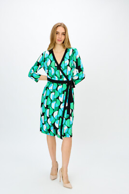 Joseph Ribkoff Green Geometric Print Wrap Dress 241211 Size UK 14