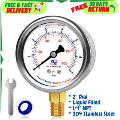 #ad 100 PSI Pressure Gauge 304 Stainless Steel 2 1 2 Inch Case Liquid Filled 1 4quot;npt $13.39