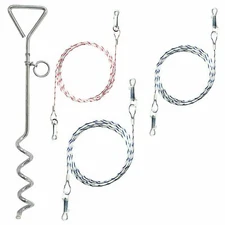 2x1.5m Dog REFLECTIVE Tie Out Cable & Heavy Duty Ground Spike Stake for camping