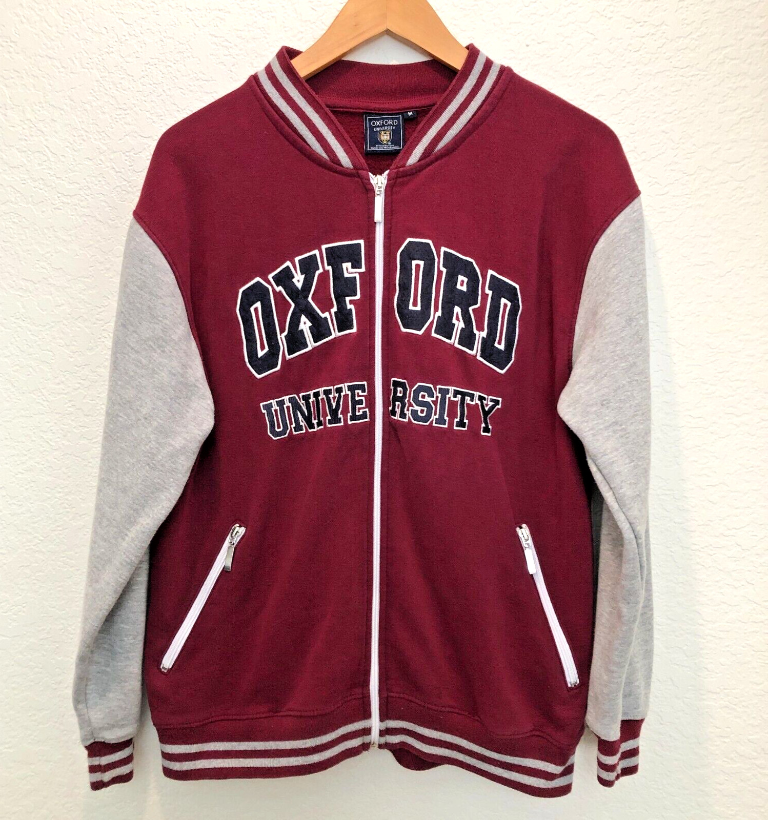 Oxford University Letterman Jacket Mens Medium Burgun… Gem