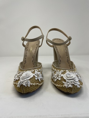 MARCHESA Heels Women 40 US 9 Nude Embroidered White Applique Floral Bridal - Picture 5 of 17