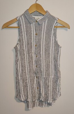 Thread & Supply XS Striped Sleeveless Button Down Shirt Frayed Hem Peplum Boho