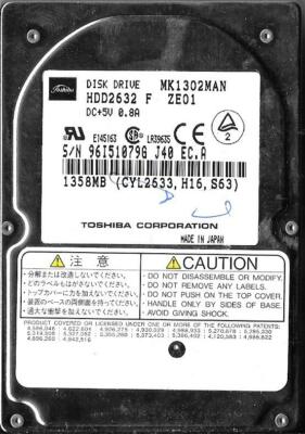 Toshiba MK1302MAN HDD2632 F ZE01 1.3GB 2.5'' IDE Hard Drive