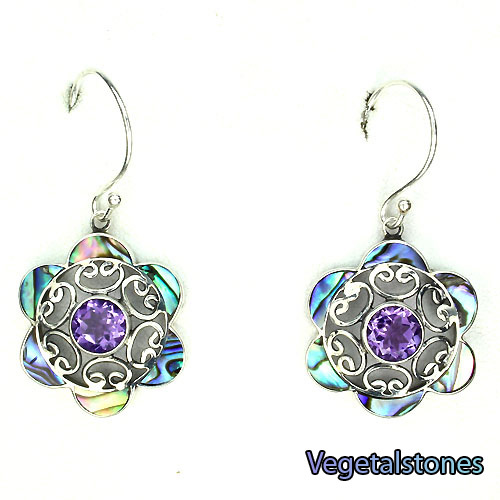 Boucles d'oreilles argent 925 améthystes nacre anti-allergie oreilles sensibles