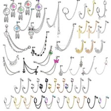 Chain Linked Cartilage Tragus Earring - Helix Top Upper Ear Bar Stud Labret  