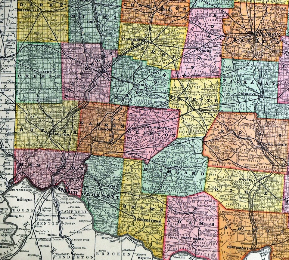 Mapa McNally 1881 Ohio Columbus Cincinnati Cleveland Toledo Sandusky OH - 25x26" Foto 4 de 4