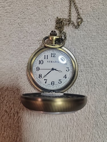 Strada Japanese Movement Spinner Fidget Pattern Pocket Watch With Chain - Picture 5 of 5